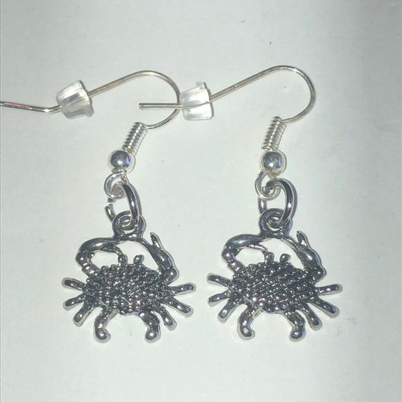 Silver Tone Dainty Dangling Crab Boho Pierced Earrings - Picture 2 of 5